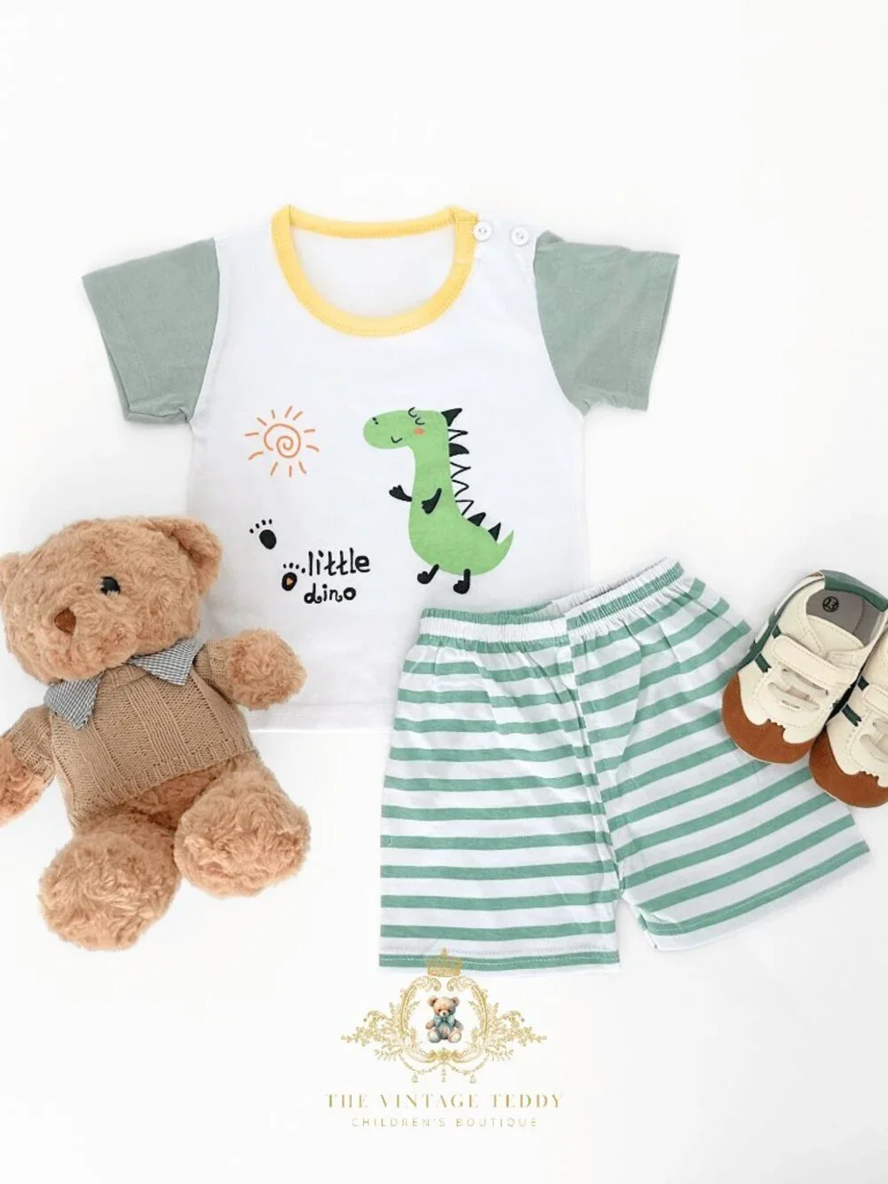 NWT Cute Boys Matching Set Kids T-shirt & Shorts 2-Piece Cotton Little Dino 3T